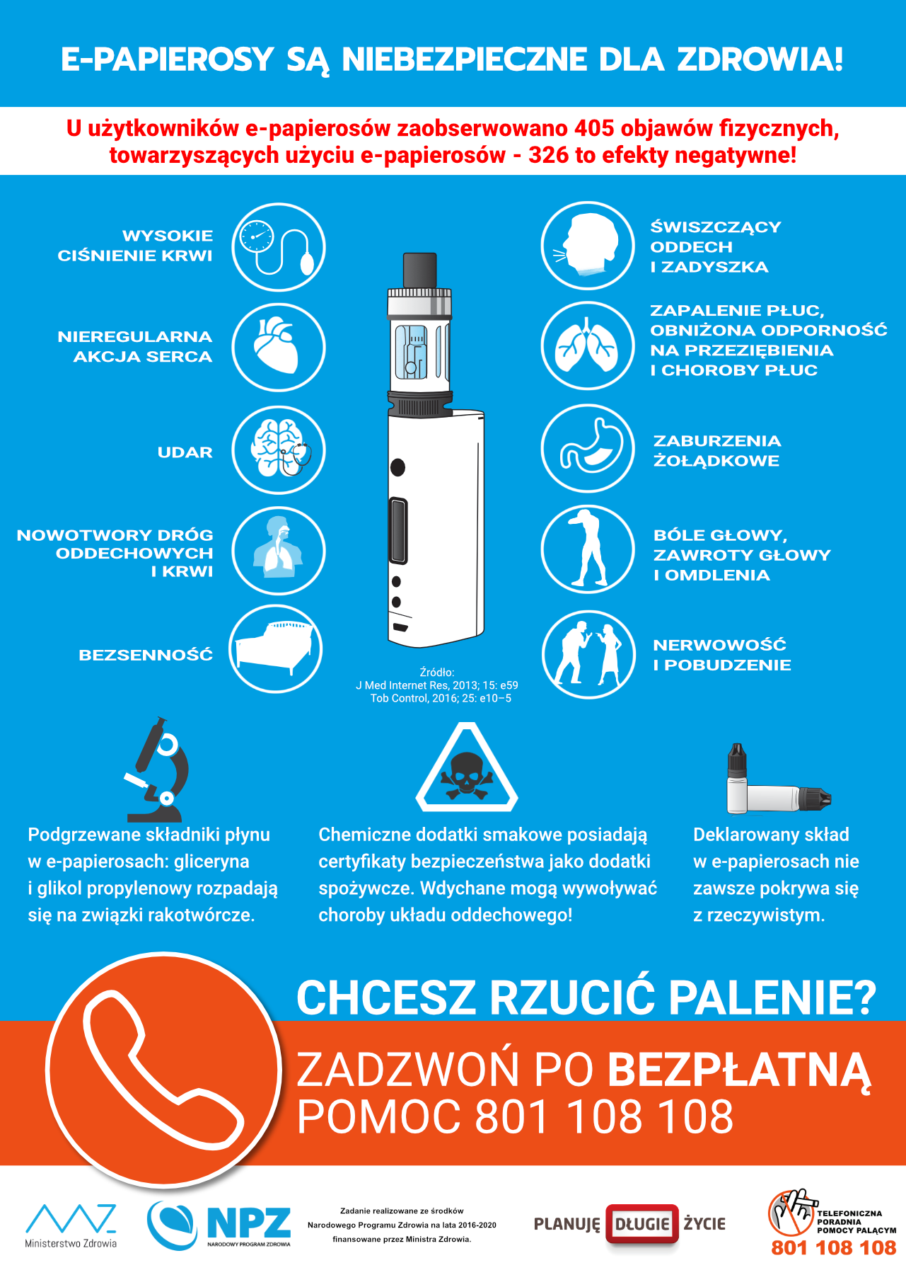 Graficzne przedstawienie zagrożeń zdrowotnych związanych z niebezpiecznymi składnikami w podrabianych płynach do e-papierosów lub ryzyko pożaru baterii.