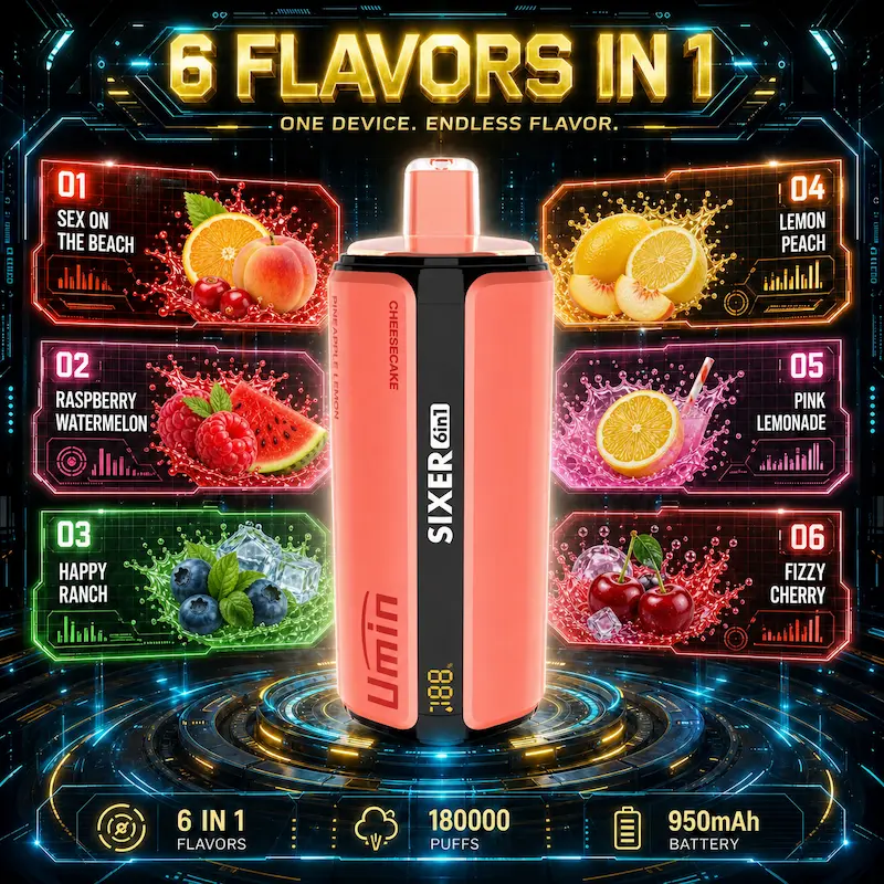 Umin Sixer 6 in 1 180000 – wielosmakowy vape z systemem 6 wymiennych komór | JednoPuff.pl